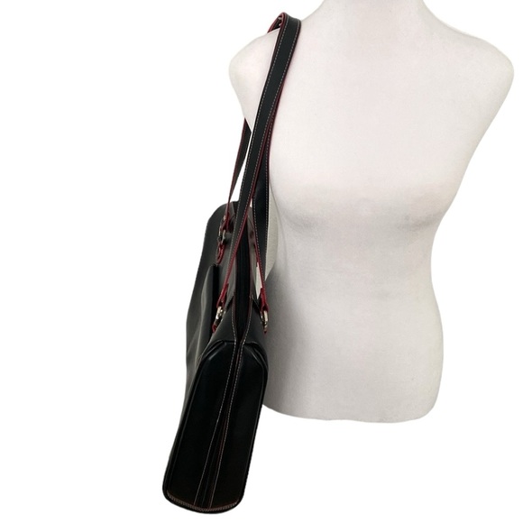 McKlein Glenview Black Red Leather Laptop Shoulder Bag - Picture 4 of 16